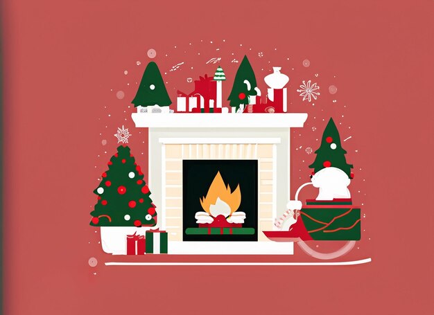 Christmas fireplace on white background