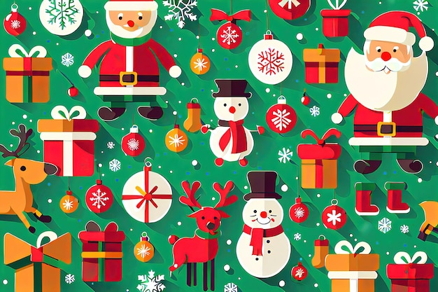 Christmas flat design ornaments elements on background Christmas tree and New Year ai generated