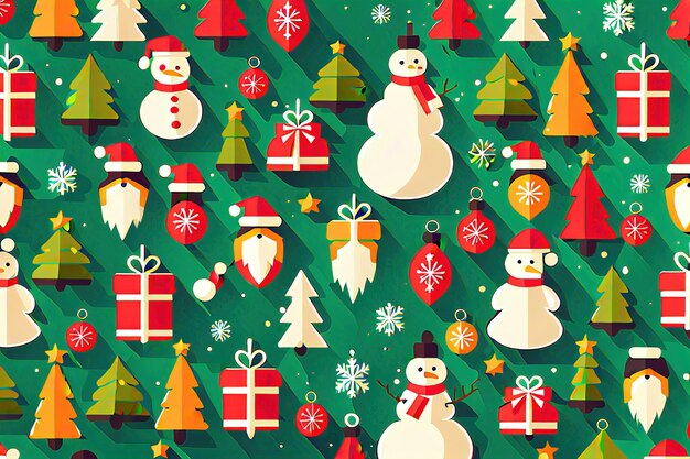 Christmas flat design ornaments elements on background christmas tree and new year ai generated