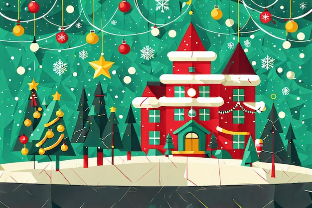 写真 クリスマス フラット デザイン オーナメント 背景のクリスマスツリーと新年のアイエレメント