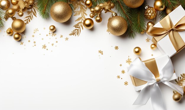 크리스마스 플래트 레이 배경  ⁇  배경에 크리스마스 황금빛 반 ⁇ 이는 장식의  ⁇ 면