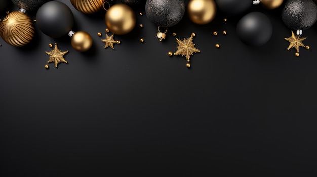 Christmas flat lay composition with elegant black and gold elements Luxury festive Generative AI