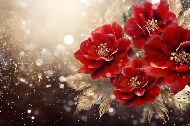 写真 クリスマスの花の背景キラキラ