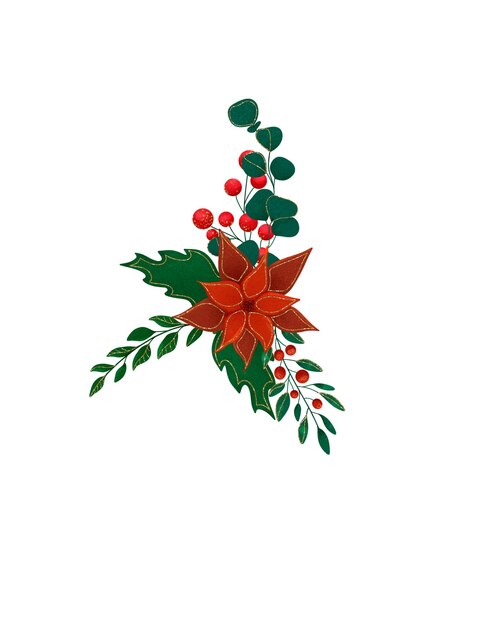 レトロなスタイルの赤と緑の古典的なクリスマス色のクリスマス フラワー セット