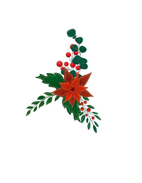 christmas flower set, in classic xmas colors red and green in retro style