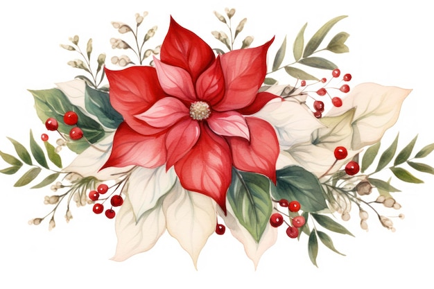 Photo christmas flower with fir branches christmas mood watercolor style