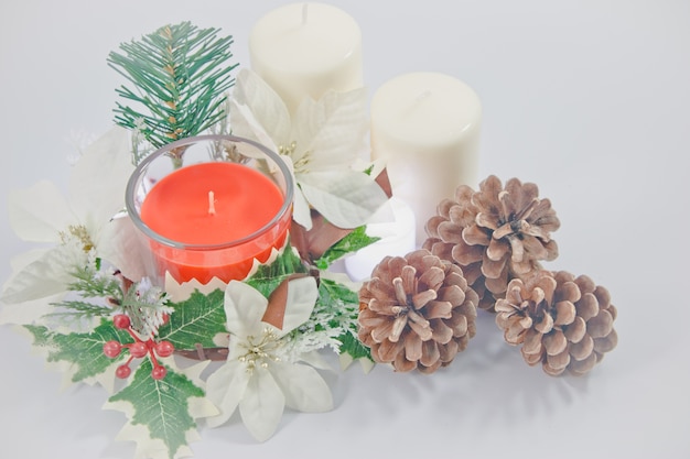 Christmas flowers with candlestick