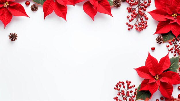 Рождественская рамка из цветов красной пуансеттии ветка рождественской елки