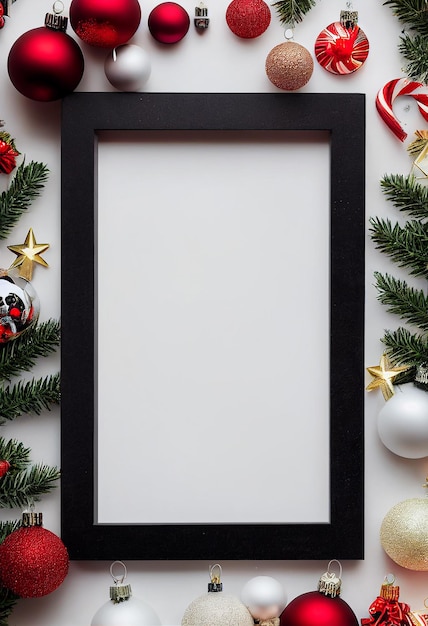 Christmas Frame decoration with Christmas Ornament and Giftbox