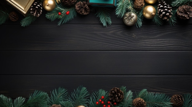 コピー スペース ダークウッドの背景を持つクリスマス フレームの装飾