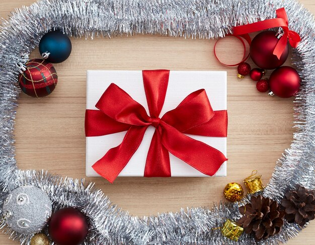 Christmas Frame Decorations On Wood Background