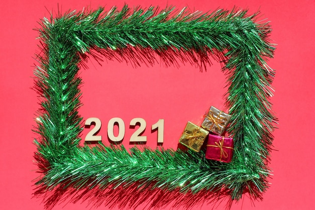 Christmas frame made of green tinsel