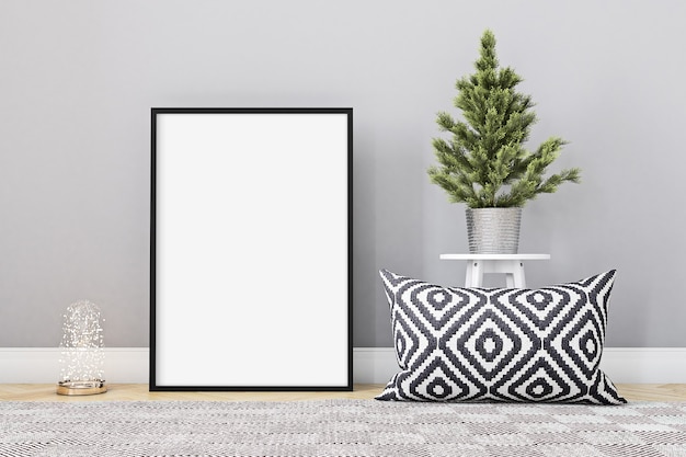 Christmas frame mockup and decor pillow