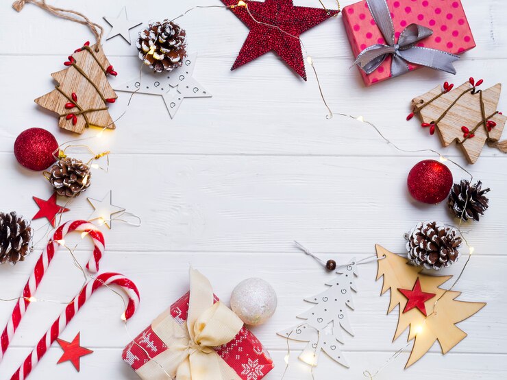 Photo christmas frame with candy and toys