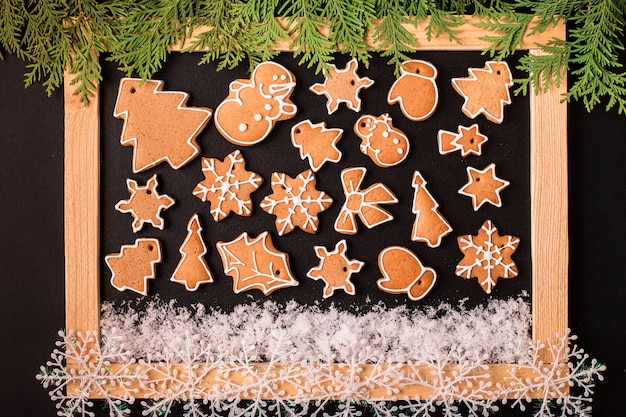 Christmas frame  with  christmas gingerbread cookies