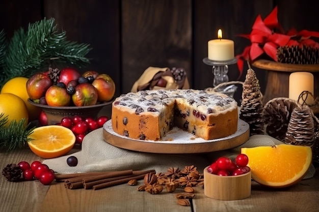 Christmas fruit cake cooking Food holiday Generate Ai