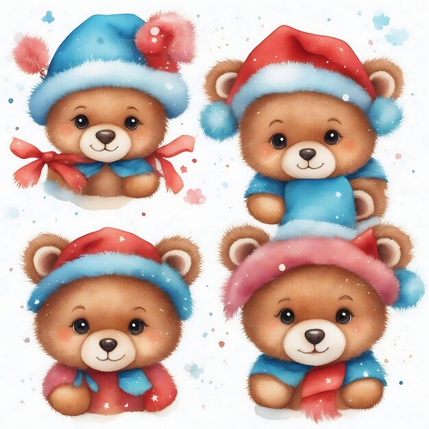 Christmas Fun With Cute Bears Adorable Watercolor Illustrations