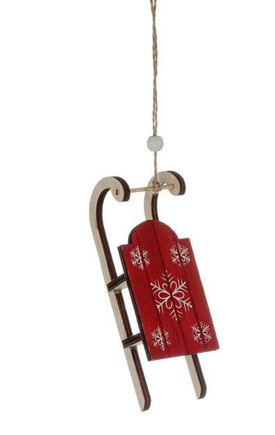 サンタ クロース、キリスト降誕のシーン、そりのフィギュアが飾られたクリスマス ツリーに吊るすクリスマス ガジェット