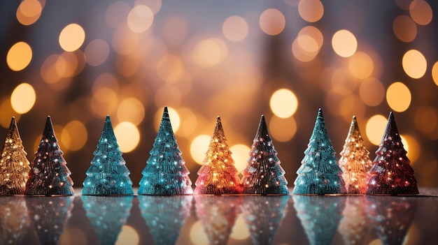 Christmas garland bokeh lights over Golden blue background Created with generative Ai