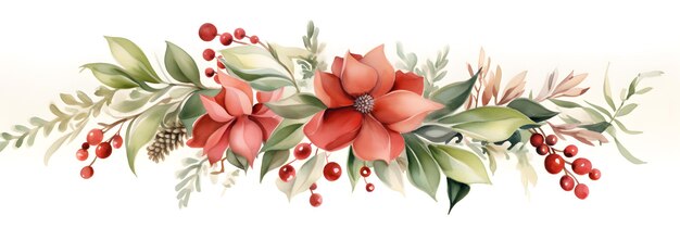 Photo christmas garland isolated on white background watercolor painting style