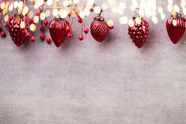 Christmas garland with red ball and grey