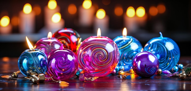Christmas gel candles web banner for website design or Happy New Year greetings