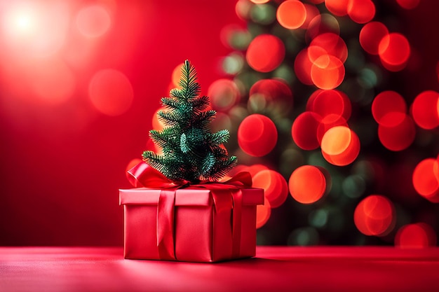 Christmas gift box and christmas decoration on wood background Bokeh light