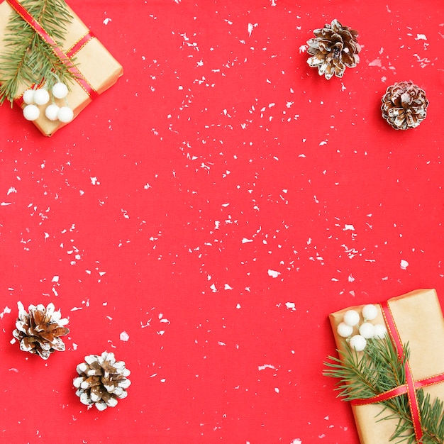 Christmas gift box decorated and white snowflakes