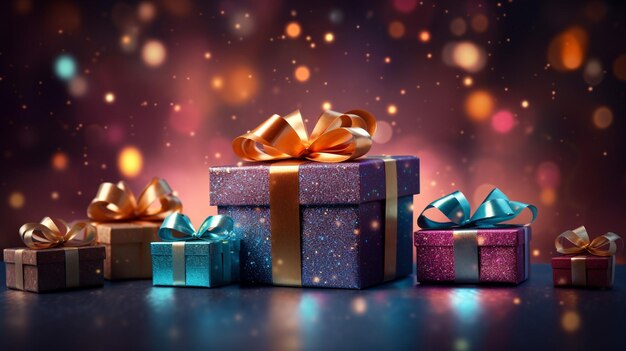 Christmas gift box happy new year concept colour background