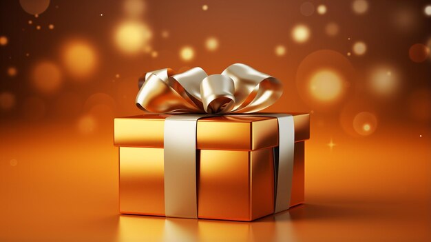 Christmas gift box happy new year concept orange shining colour background