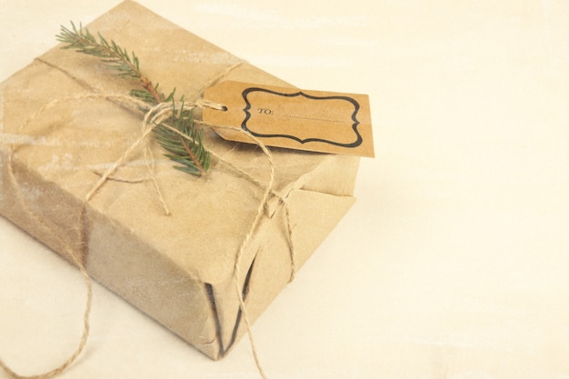 Christmas gift box on isolated wooden background