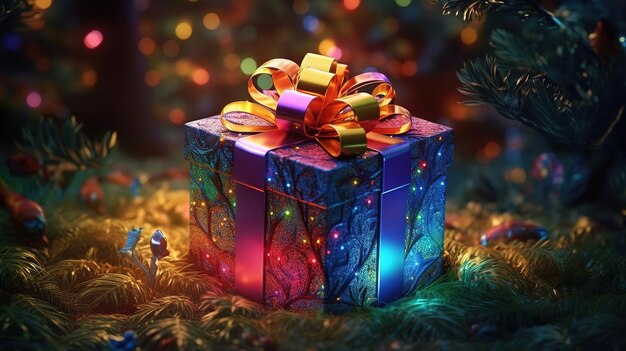 Christmas gift box under tree Bright color Generative ai