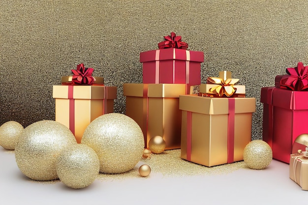 Christmas gift box with golden balls