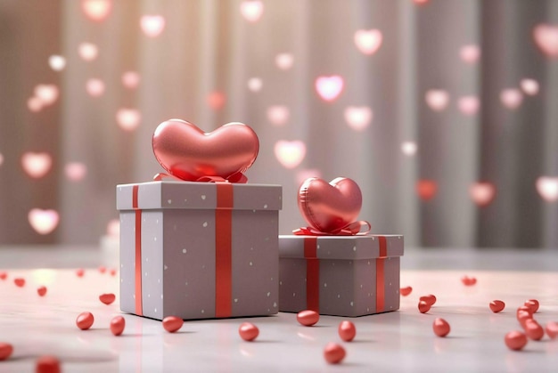 심장과 함께 크리스마스 선물 상자 은 선물 상자와 심장 크리스마스 기프트 상자