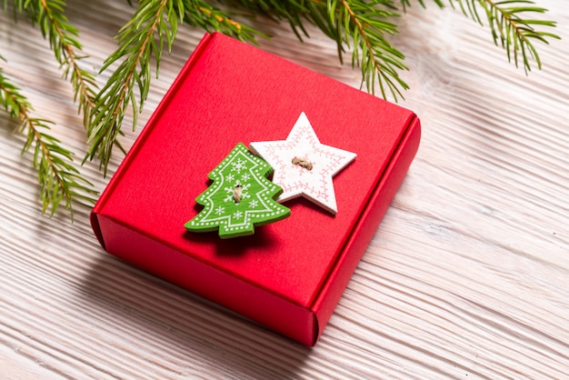 Christmas gift box on wooden background