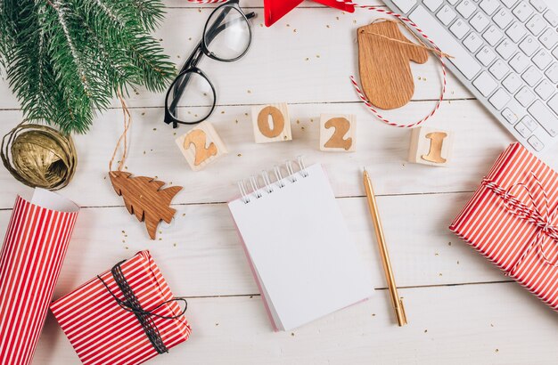 Christmas gift boxes on desk