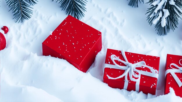 Christmas gift boxes on snow