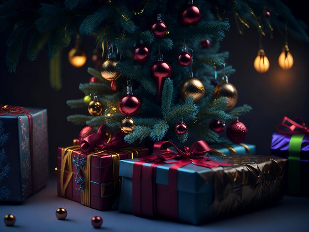 christmas gift boxes with christmas indoor decorations ai generative