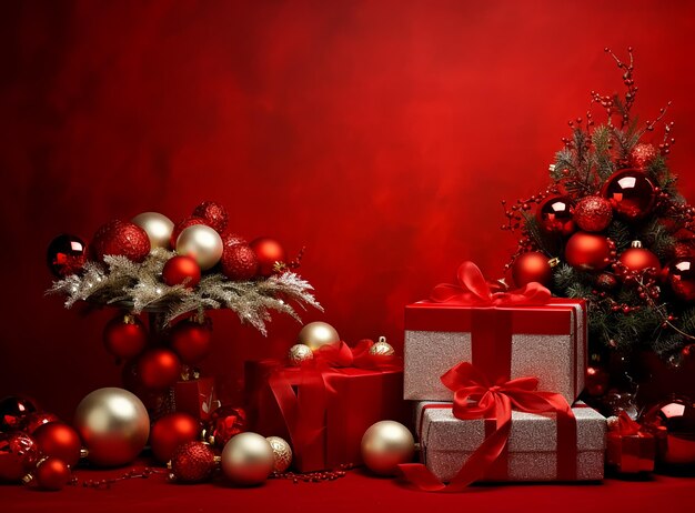プレゼントカード付きのクリスマスギフトボックス 豪華な装飾 クリスマスの背景