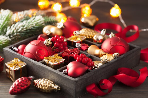 Christmas gift and decoration in wooden box