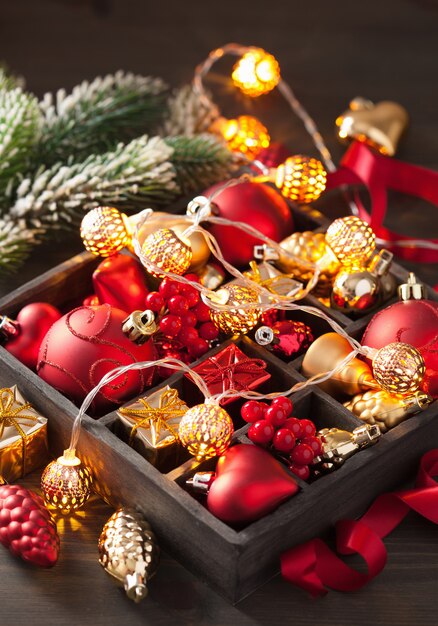 Christmas gift and decoration in wooden box