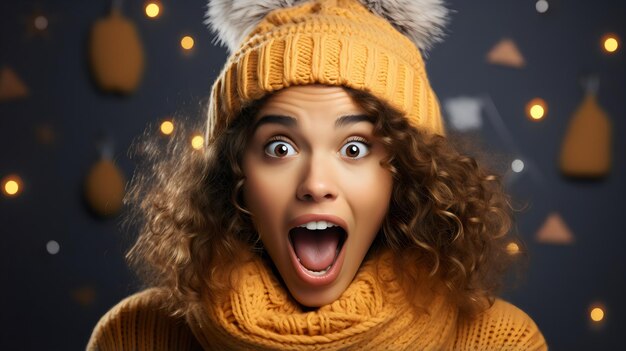 Christmas Gift Excitement Woman Celebrates Xmas Cheer