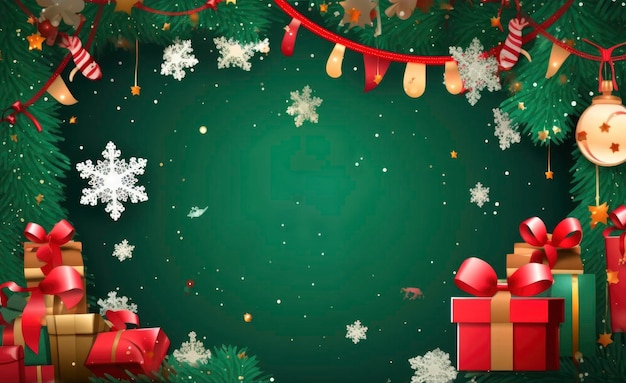 Christmas Gift Frame With Green Background Generative AI