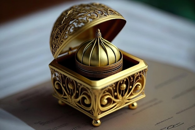 Christmas gift gold ornament in form of music box needle bed created with generative ai