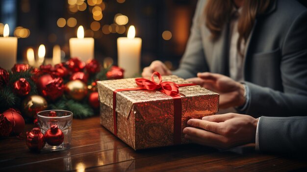 Christmas gift hand with a present box