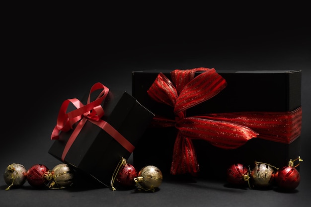 Christmas gift isolated at black background. Gift box.