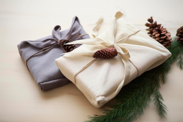 クリスマスプレゼント 環境に優しい素材の包装 フロシキ織物 ボケ 選択的な焦点
