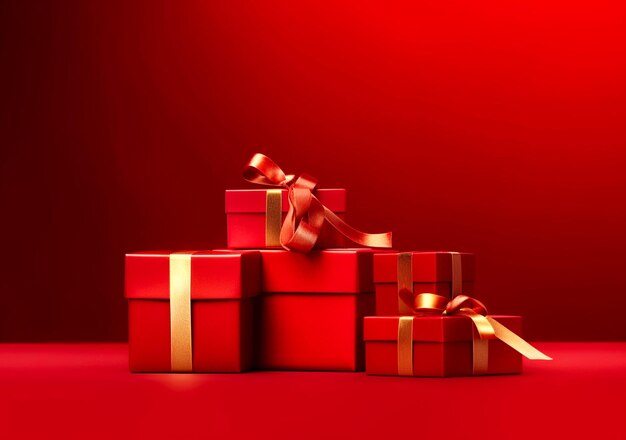 Christmas gift in red paper isolated at red background Gift box