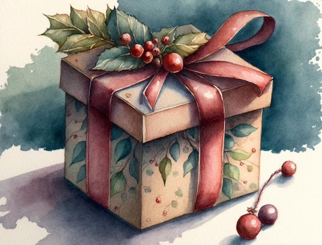 A christmas gift with a red ribbon and a bow
