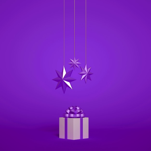 Christmas gift with ribbon and stars
